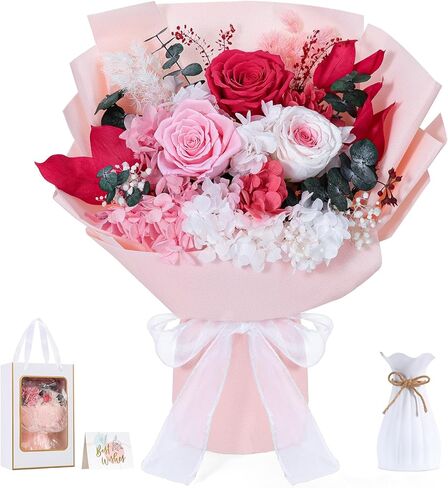 Lewondr Flower for Delivery, Preserved Flowers Bouquet, Red Roses Bouquet, Real Long-Lasting Forever Birthday Flowers Gifts for Her Wife Girlfriend Valentines Day Anniversary Mothers Day, Black-Red in Saudi Arabia