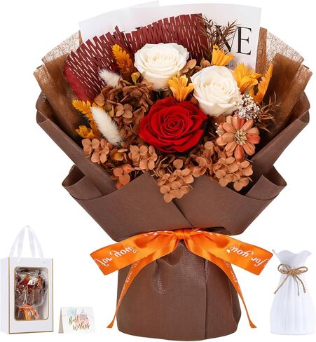 Lewondr Flower for Delivery, Preserved Flowers Bouquet, Red Roses Bouquet, Real Long-Lasting Forever Birthday Flowers Gifts for Her Wife Girlfriend Valentines Day Anniversary Mothers Day, Black-Red in Saudi Arabia