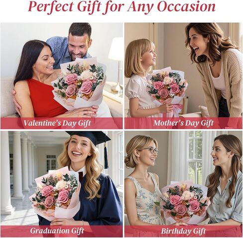 Preserved Flowers Bouquet 4 Roses, Flower for Delivery, Forever Pink Roses & Flowers, Eternal Roses Bouquet, Perfect Anniversary & Birthday Gifts for Women, Mom, Wife, Grandma, Friends in Saudi Arabia