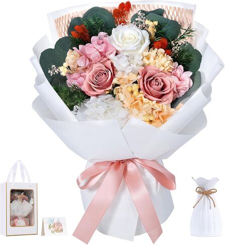 Lewondr Flower for Delivery, Preserved Flowers Bouquet, Red Roses Bouquet, Real Long-Lasting Forever Birthday Flowers Gifts for Her Wife Girlfriend Valentines Day Anniversary Mothers Day, Black-Red in Saudi Arabia