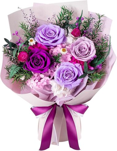 Preserved Flowers Bouquet 4 Roses, Flower for Delivery, Forever Pink Roses & Flowers, Eternal Roses Bouquet, Perfect Anniversary & Birthday Gifts for Women, Mom, Wife, Grandma, Friends in Saudi Arabia
