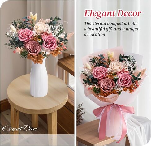 Preserved Flowers Bouquet 4 Roses, Flower for Delivery, Forever Pink Roses & Flowers, Eternal Roses Bouquet, Perfect Anniversary & Birthday Gifts for Women, Mom, Wife, Grandma, Friends in Saudi Arabia