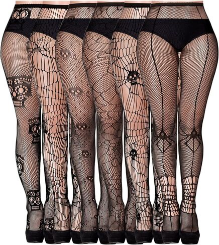 Halloween Fishnets Stocking Skull Spider Web High Waist Fishnet Tights Mesh Pantyhose Stockings(Funny Style,3 Paris) in Kuwait