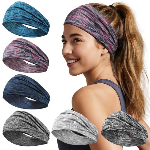 6 Pack Wide Headbands for Women - No Slip Hair Bands for Sports Yoga Workout Running Daily Use, Soft Stretchy Elastic Sweat Wicking Head Wraps Hair Accessories in Saudi Arabia