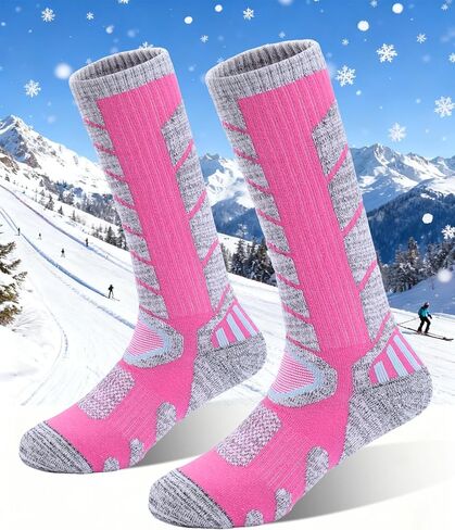 Ski Sock Merino Wool Ski Socks Mens Womens Thermal Warm Thick Snowboarding Socks, Over The Calf in Saudi Arabia