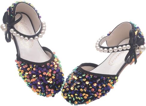 Little Girls Adorable Sparkle Ballerina Ballet Flats Pearl Strap Princess Dance Shoe Toddler Sequin Party Dress Up Mary Jane Shoes in Saudi Arabia