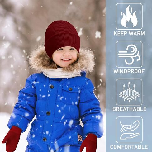 Vicenpal 8 Pack Toddler Winter Hats and Gloves Set Warm Knitted Beanie Hats Mittens Gloves for Toddler Boys Girls 2-6 Years in Saudi Arabia