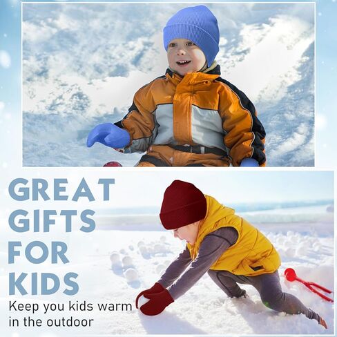 Vicenpal 8 Pack Toddler Winter Hats and Gloves Set Warm Knitted Beanie Hats Mittens Gloves for Toddler Boys Girls 2-6 Years in Saudi Arabia
