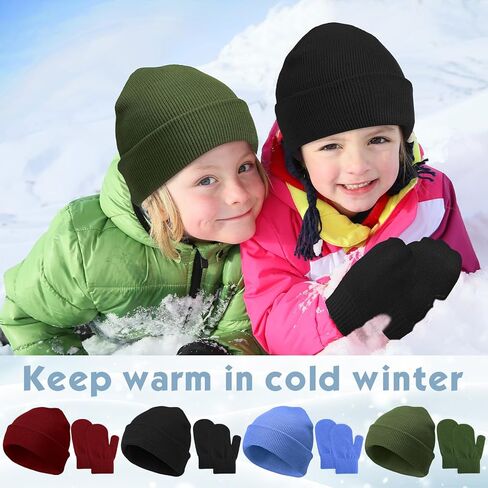 Vicenpal 8 Pack Toddler Winter Hats and Gloves Set Warm Knitted Beanie Hats Mittens Gloves for Toddler Boys Girls 2-6 Years in Saudi Arabia