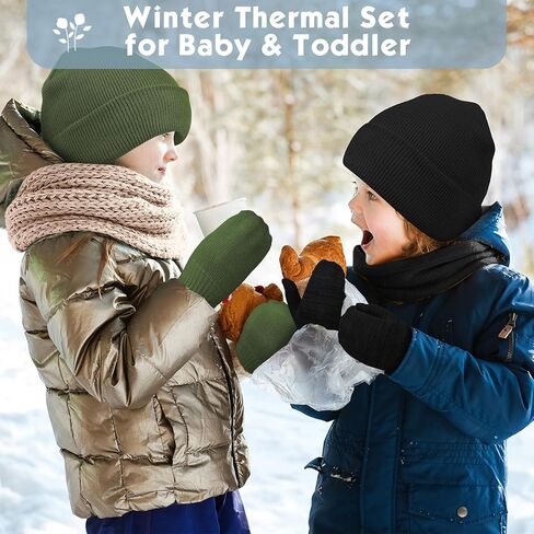 Vicenpal 8 Pack Toddler Winter Hats and Gloves Set Warm Knitted Beanie Hats Mittens Gloves for Toddler Boys Girls 2-6 Years in Saudi Arabia
