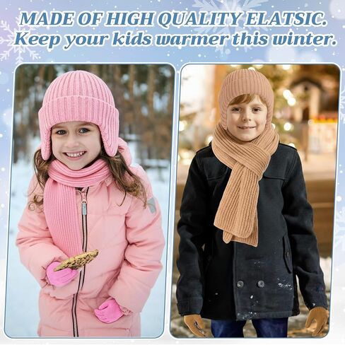 18 Pcs Kids Hat Gloves Scarf Winter Set Warm Kids Knit Beanie Hat with Gloves Knitted Scarf Girl Snow Set for 5-10 Boys Girls in Saudi Arabia