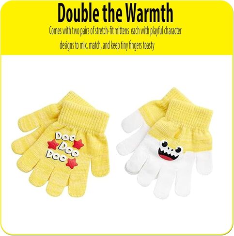Nicklelodeon Boy's Baby Shark Winter Hat and 2 Pairs of Mittens Set (Toddler/Little Boys), Size Age 2-7, Yellow 3D Glove with Handwarmers in Saudi Arabia