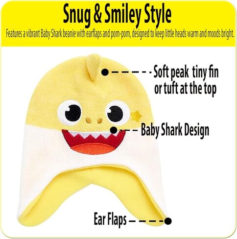 Nicklelodeon Boy's Baby Shark Winter Hat and 2 Pairs of Mittens Set (Toddler/Little Boys), Size Age 2-7, Yellow 3D Glove with Handwarmers in Saudi Arabia