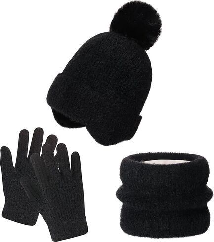 FENELY 3Pcs Kids Winter Beanie Hat Scarf Gloves Set for 4-10 Years Girls Boys Toddler Neck Warmer in Saudi Arabia