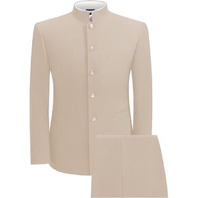 بدلة رجالية صينية مكونة من قطعتين، ياقة واقفة، بدلة بقصة ضيقة، زر أمامي، مجموعة بناطيل بليزر in Kuwait