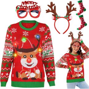 Light Up Ugly Christmas Sweater for Women 2025 LED Reindeer Hilarious Holiday Tacky Funny Ugly Xmas Sweaters Women in Saudi Arabia