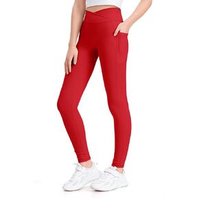 KEREDA Girls Athletic Leggings V Cross Yoga Pants Teen Girls with Pocket for Workout,Gym,Running,Dance in Saudi Arabia