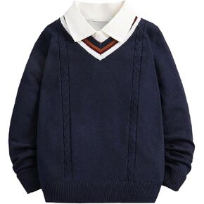 Floerns Boy's Striped V Neck Sweater Long Sleeve Cable Knit Casual Pullover Sweaters in Kuwait