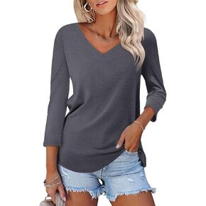 ORANDESIGNE Women's 3/4 Sleeves V Neck T Shirts Color Block Casual Summer Tops Fashion Loose Shirts Tees in Kuwait