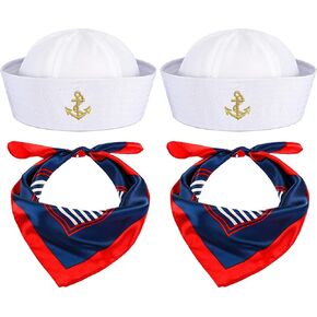 قبعة كابتن اليخت، قبعة سفينة البحارة، وشاح، قبعة البحارة، زي القارب للرجال والنساء، والحفلات (sailor4pcs)، أبيض in Kuwait