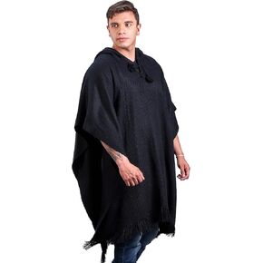 Alpaca Hooded Poncho for Men- Wool Cape with Hood - Winter Long Poncho - Comfortable House Coat-Solid Color in Kuwait
