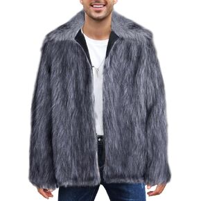 Flygo Mens Faux Fur Coat Winter Jackets Fluffy Lapel Long Sleeve Furry Fur Jacket Coats Thick Outerwear in Saudi Arabia