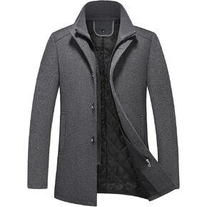 معطف رجالي من مزيج الصوف مع ياقة داخلية قابلة للإزالة، معطف شتوي دافئ مقاوم للرياح وصدر واحد للأعمال in Kuwait