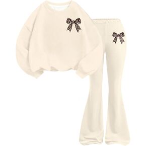 SweatyRocks Girl's 2 Piece Outfits Sweatsuit Sets Bow Graphic Sweatshirt and Flare Pants in Saudi Arabia