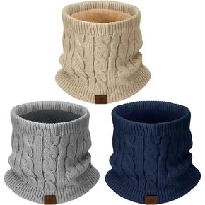 Mens Scarf Winter Neck Gaiters 3PCS, Knit Neck Warmer with Thick Fleece Lining Scarves, Cold Weather Gear for Men Ski in Saudi Arabia