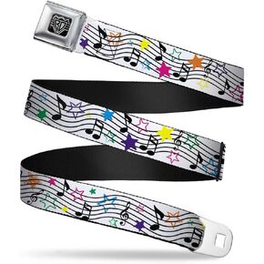 Buckle-Down Seatbelt Belt - Music Notes Stars White/Black/Multi Color - 1.0" Wide - 20-36 Inches in Length in Saudi Arabia
