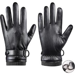 Aegend Soft Leather Gloves for Men/Women Detachable Spring Buckle, Full Hand Touchscreen Driving Outdoor Thermal Winter Glove in Saudi Arabia