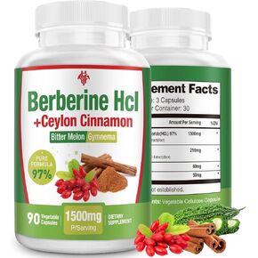 Berberine Supplement 1500mg - Premium Berberine HCl 97% Purity Berberine Plus Pure Ceylon Cinnamon, High Potency Berberine for Men Women, Non-GMO Vegan 2Pack in Kuwait