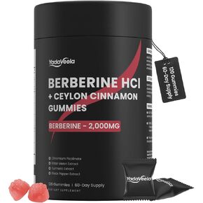 Berberine HCl Gummies Supplement 2000mg, High Potency Berberine with Ceylon Cinnamon, Chromium and Bitter Melon for Women & Men, Metabolism Support, AMPK, Sugar Free, Vegan, 120 Count, 60 Day Supply in Kuwait