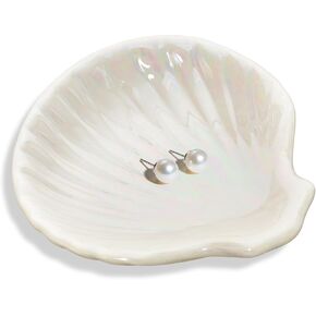 Ring Dish Shell Shape Ceramic Jewelry Dish Tray Shell Trinket Dishes Cute Organizer Plate Rings Earrings Necklaces Keys Decorations Accessories for Mom Home Decor in Kuwait