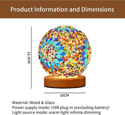 Turkish Table lamp (D:4.7" x H:5.2"),Mosaic Glass Lamps with Wooden Base, Bohemian Tiffany Bedside Lamps, USB Power Moroccan Lantern for Living Room Halloween Decorations (Baroque - Blue, Baroque) in Saudi Arabia