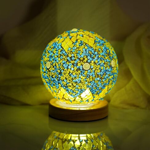 Turkish Table lamp (D:4.7" x H:5.2"),Mosaic Glass Lamps with Wooden Base, Bohemian Tiffany Bedside Lamps, USB Power Moroccan Lantern for Living Room Halloween Decorations (Baroque - Blue, Baroque) in Saudi Arabia