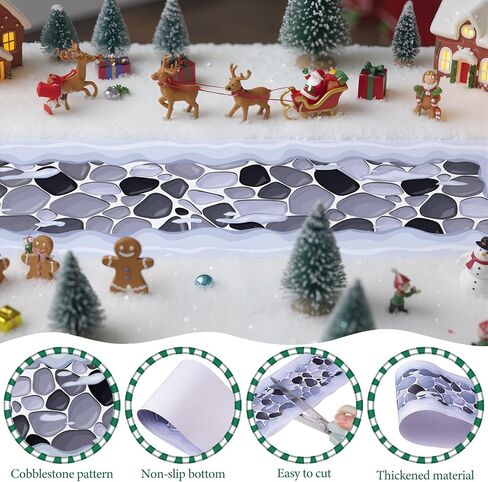 Nuanchu 2 Pcs Christmas Village Accessories 3 x 118 Inch Cobblestone Village Roads and Streets Mat Cuttable Snow Brick Mat for DIY Miniature Little Landscape Home Garden Dollhouse Display Decor in Saudi Arabia