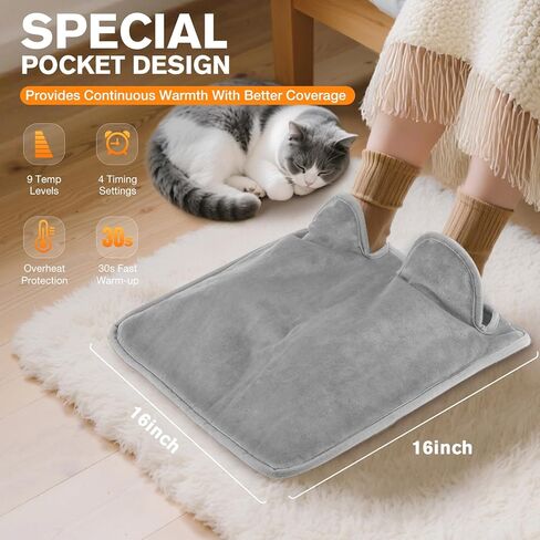 Electric Foot Warmer, Heated Foot Warmer for Bed, Portable Foot Heating Pad for Feet, Under Desk Heated Feet Warmer with 9 Heating Levels, 4 Time Settings & Machine Washable in Saudi Arabia
