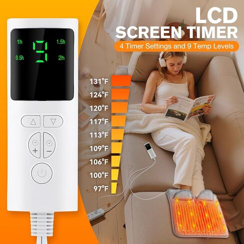 Electric Foot Warmer, Heated Foot Warmer for Bed, Portable Foot Heating Pad for Feet, Under Desk Heated Feet Warmer with 9 Heating Levels, 4 Time Settings & Machine Washable in Saudi Arabia