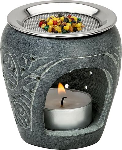 Soapstone Incense Burner with Strainer | 3.34 Inch Height & 3.15 Inch Diameter | Handmade Natural Stone Incense Holder for Gentle Aromatherapy with Tea Light | Decorative Meditation Accessory in Saudi Arabia