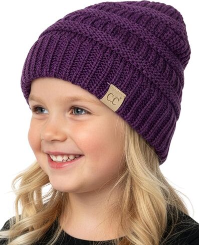 Funky Junque Solid Ribbed Beanie Hat for Kids Tweens Soft Stretch Cable Knit Slouchy Hat Warm Winter Skull Cap 2-9 Years Old in Saudi Arabia