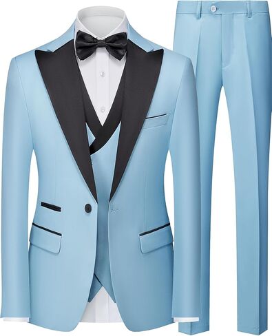 بدلة رجالي مكونة من 3 قطع بدلة سهرة بزر واحد مقاس نحيف طقم بدلة سهرة سترة سترة سروال مجموعة للأعمال الراقصة in Kuwait