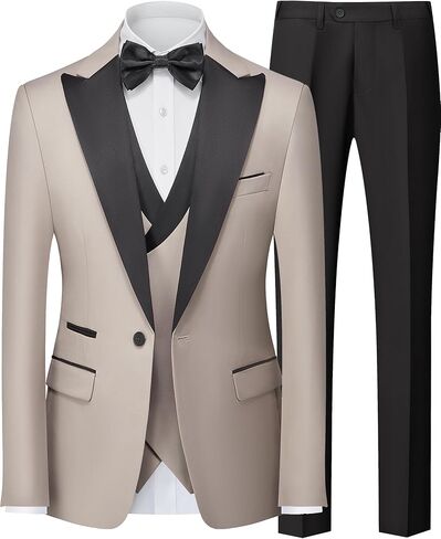 Mens Suit 3 Piece Tuxedo One Button Slim Fit Tuxedo Suit Set Blazer Jacket Vest Pants Set for Prom Business in Saudi Arabia