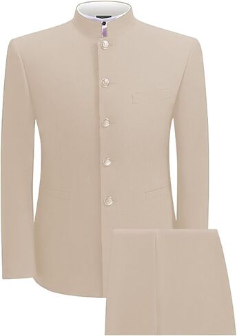 بدلة رجالية صينية مكونة من قطعتين، ياقة واقفة، بدلة بقصة ضيقة، زر أمامي، مجموعة بناطيل بليزر in Kuwait