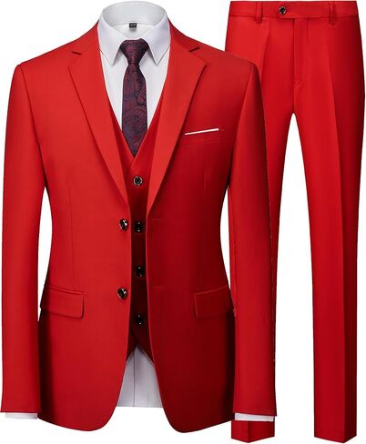 Men's 3 Pieces Suit Set Solid Two Button Slim Fit Party Prom Business Wedding Jacket Blazer Vest Pants with Tie in Saudi Arabia