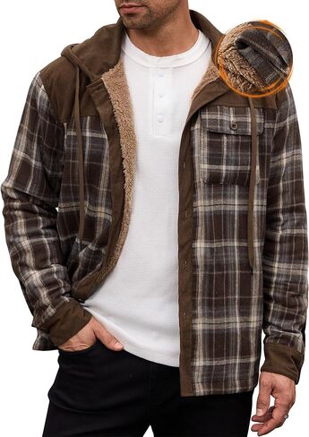 Men’s Plaid Flannel Jacket Warm Sherpa-Lined Button Down Corduroy Hoodie (S-XXL) in Saudi Arabia