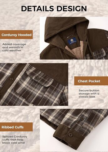 Men’s Plaid Flannel Jacket Warm Sherpa-Lined Button Down Corduroy Hoodie (S-XXL) in Saudi Arabia
