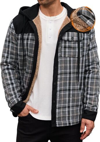 Men’s Plaid Flannel Jacket Warm Sherpa-Lined Button Down Corduroy Hoodie (S-XXL) in Saudi Arabia