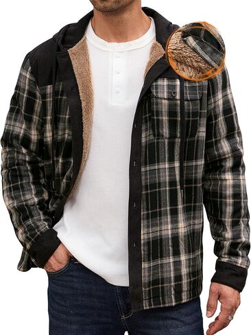 Men’s Plaid Flannel Jacket Warm Sherpa-Lined Button Down Corduroy Hoodie (S-XXL) in Saudi Arabia
