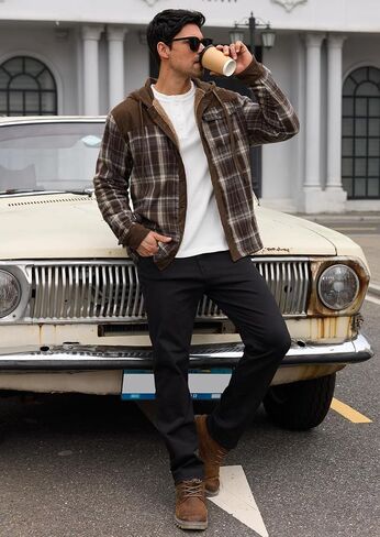 Men’s Plaid Flannel Jacket Warm Sherpa-Lined Button Down Corduroy Hoodie (S-XXL) in Saudi Arabia